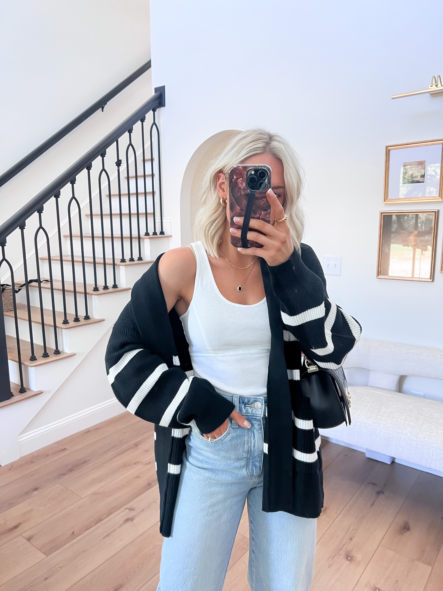 NEW FALL TARGET BASICS 

Tank-xs
Cardigan- s
Jeans- 2 (size up for a looser fit like I am wearing) 

#LTKstyletip #LTKFind #LTKunder50