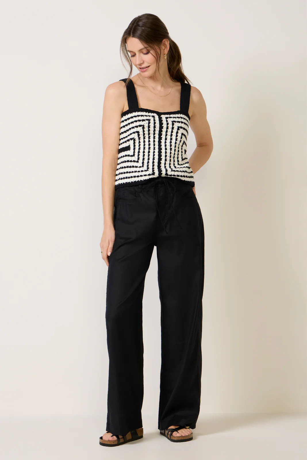 Joelle Stretch Linen Trouser with Tie Waist | Evereve