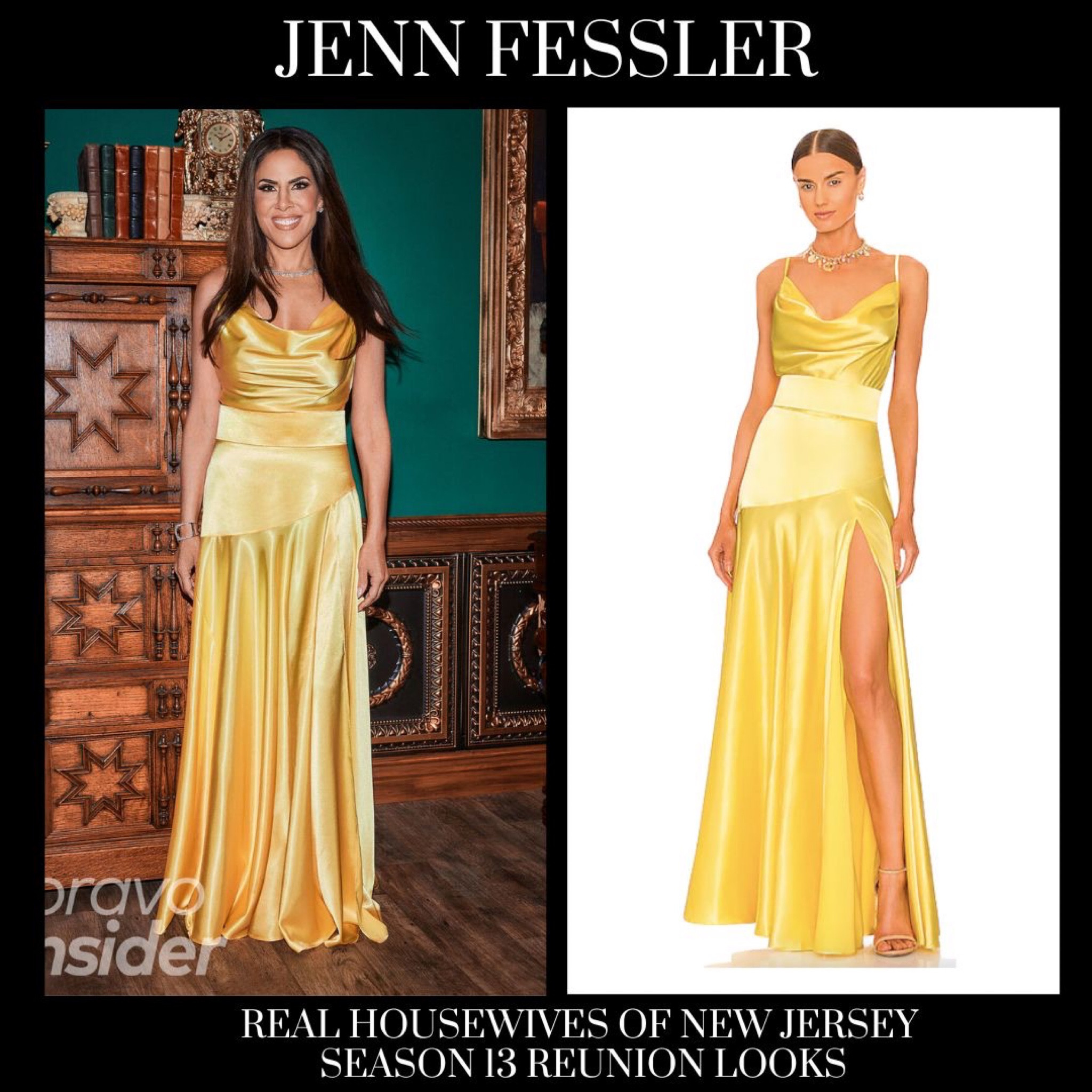 Jenn Fessler’s Yellow Satin Real Housewives of New Jersey Season 13 Reunion Dress 📸 + info = @bravotv