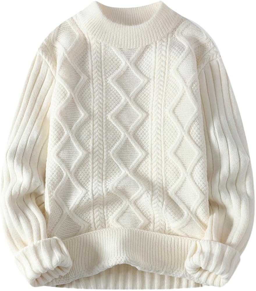 Women Cable Knit Vintage Chunky Sweater Loose Casual Knitted Sweater Unisex Woven Crewneck Knitte... | Amazon (US)