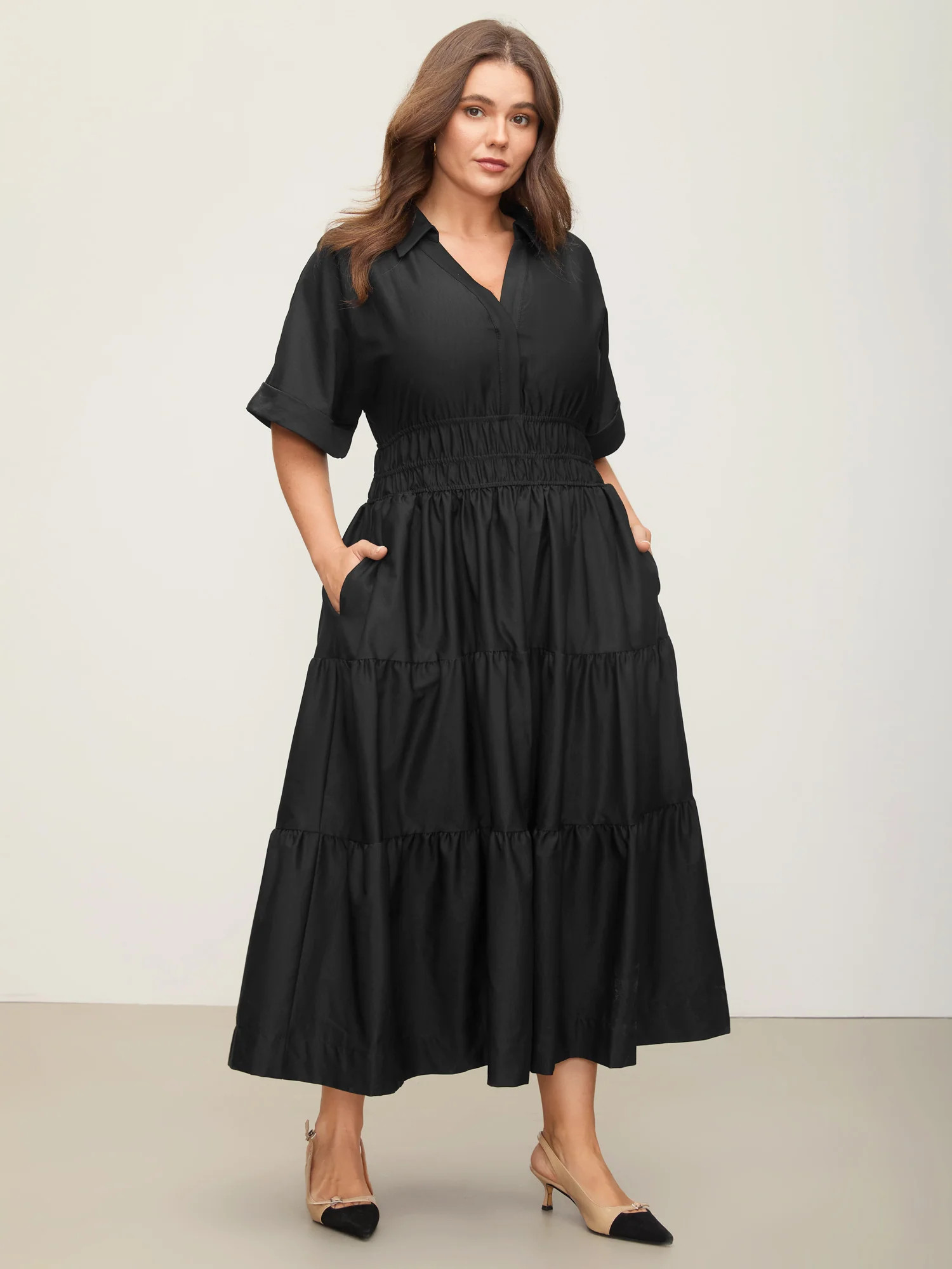 Midfield Tiered Midi Shirt Dress | Bloomchic