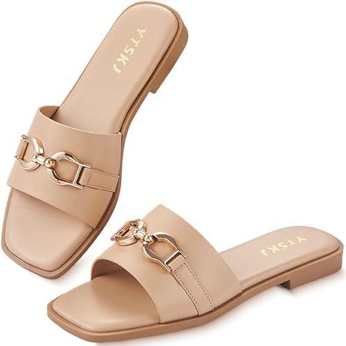 Sandals for Women 2026 Square Open Toe Fashion Slides Women Dressy Summer Flat Beach Cute Ladies ... | Amazon (US)