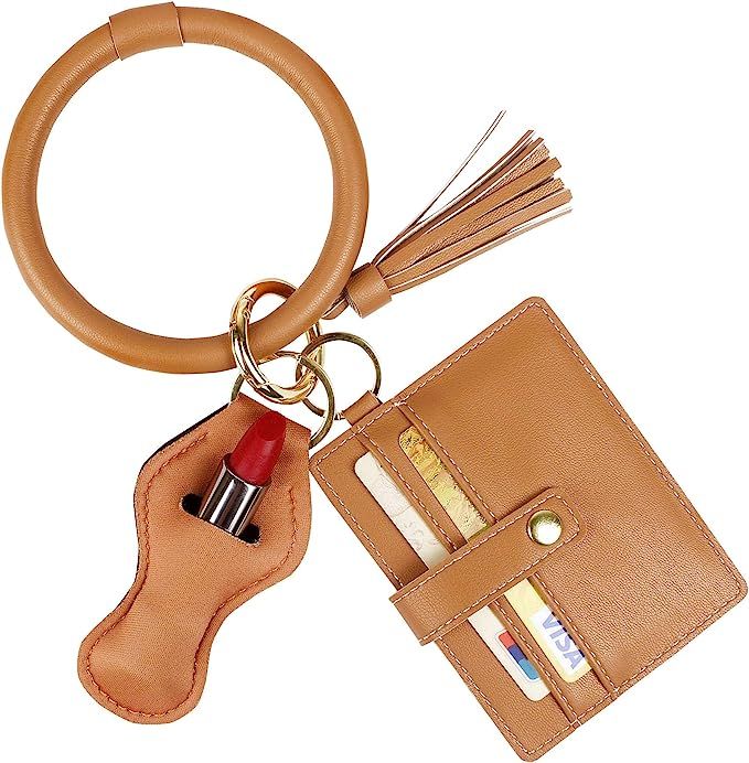 Amazon.com: BIHRTC Wristlet Bracelet Keychain Card Holder Key Bangle PU Leather Wristlet Keyring ... | Amazon (US)