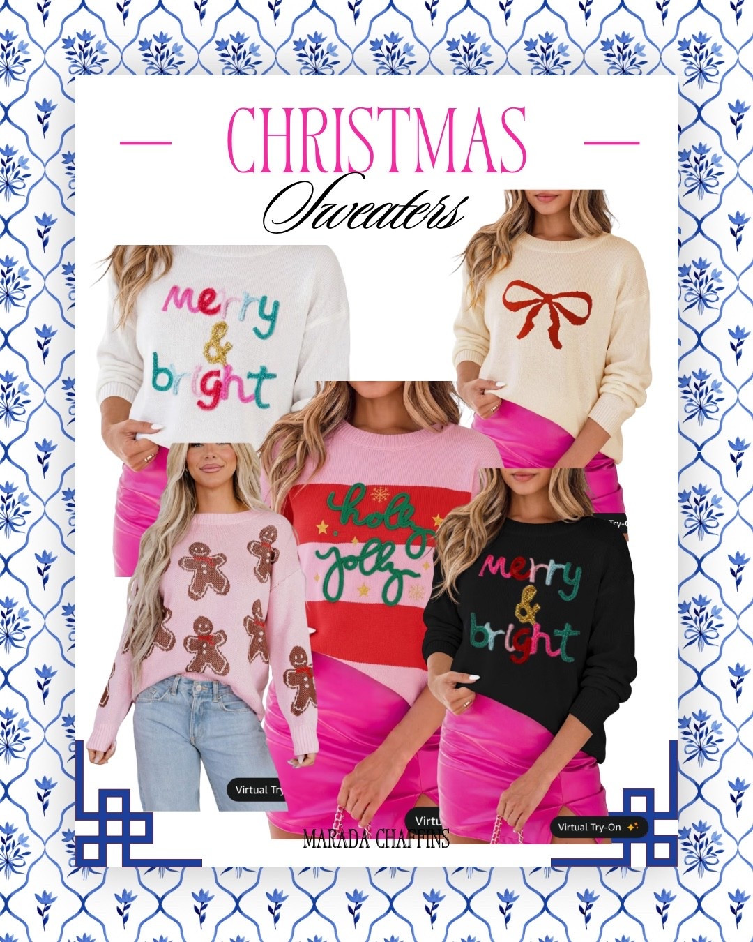 Christmas Sweaters 
Bright colors
Sparkle
Holiday party