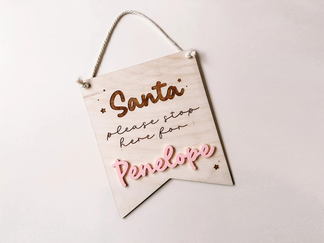 Personalized Santa Stop Here Sign | Santa Sign for Kids | Retro Santa Sign | Santa Door Hanger | ... | Etsy (US)