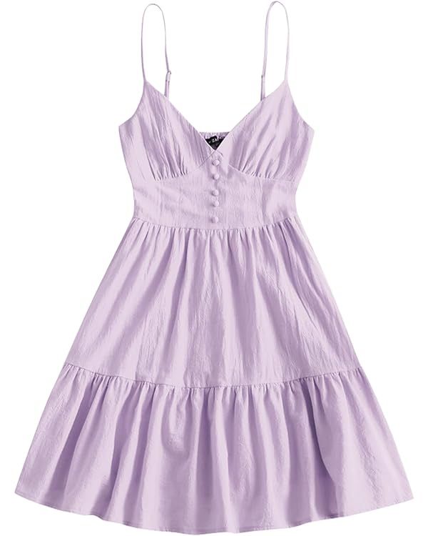 ZAFUL Women's Casual V Neck Summer Mini Dress Spaghetti Strap A-Line Short Dresses Backless Solid... | Amazon (US)