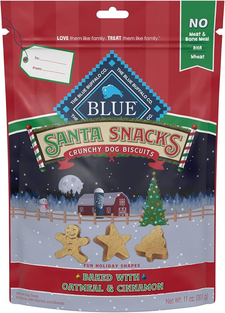 Blue Buffalo Santa Snacks Natural Crunchy Dog Treat Biscuits, Oatmeal & Cinnamon Treats 11-oz | Amazon (US)