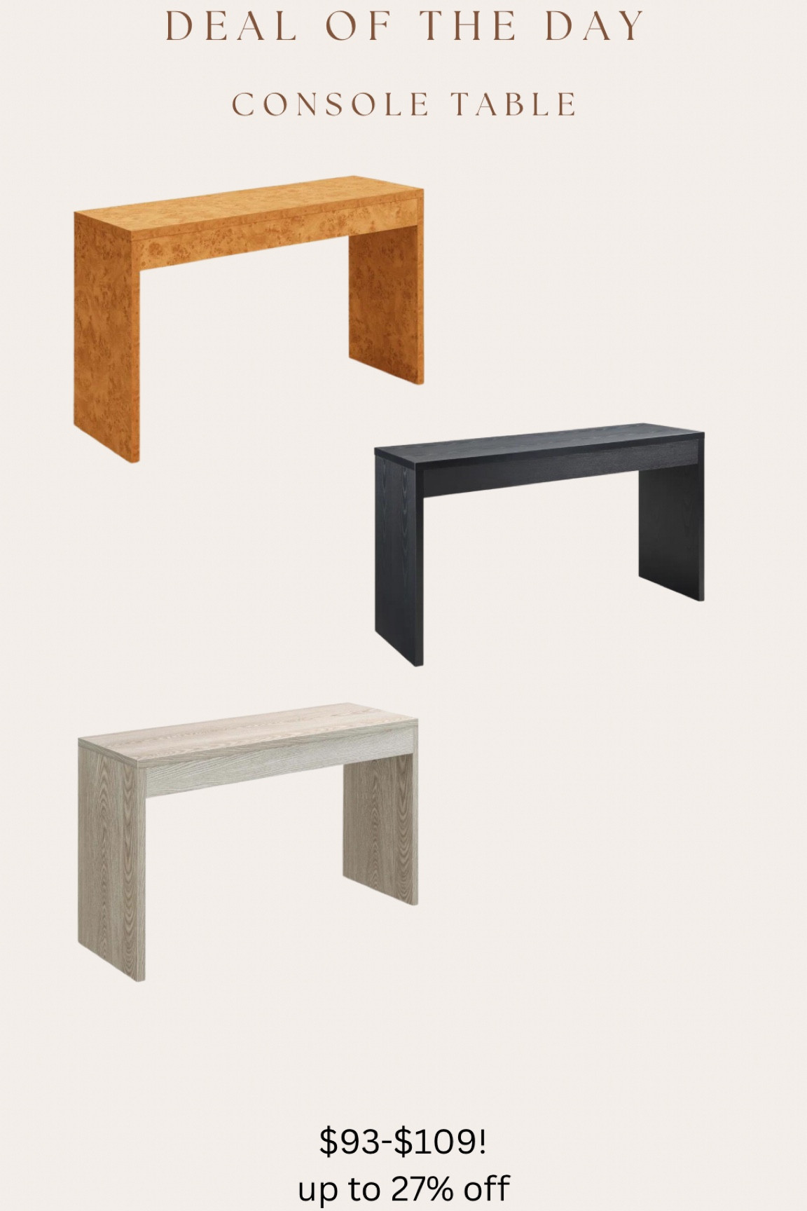 This budget friendly console table now comes in a Burl wood finish! All colors on sale! 

#LTKhome #LTKfindsunder100 #LTKsalealert