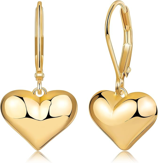 FSLEAD 14K Gold Earring Heart Bar Flower Earrings for Women Gold Silver Heart Leverback Drop Earr... | Amazon (US)