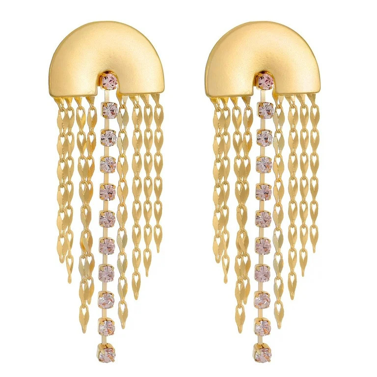 Time and Tru Matte Gold Fringe Earring, Rose Crystal - Walmart.com | Walmart (US)