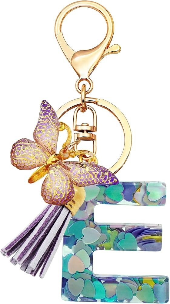 TTYY Initial Letter Keychains for Girls Women Pink Purple Green Cute Butterfly Heart Keychain for... | Amazon (US)