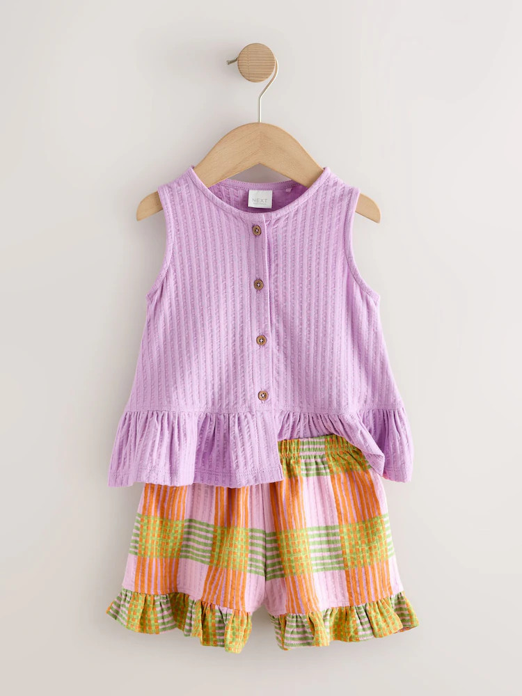 Lilac Purple Check Peplum Vest and Shorts Set (3mths-7yrs) | Next US