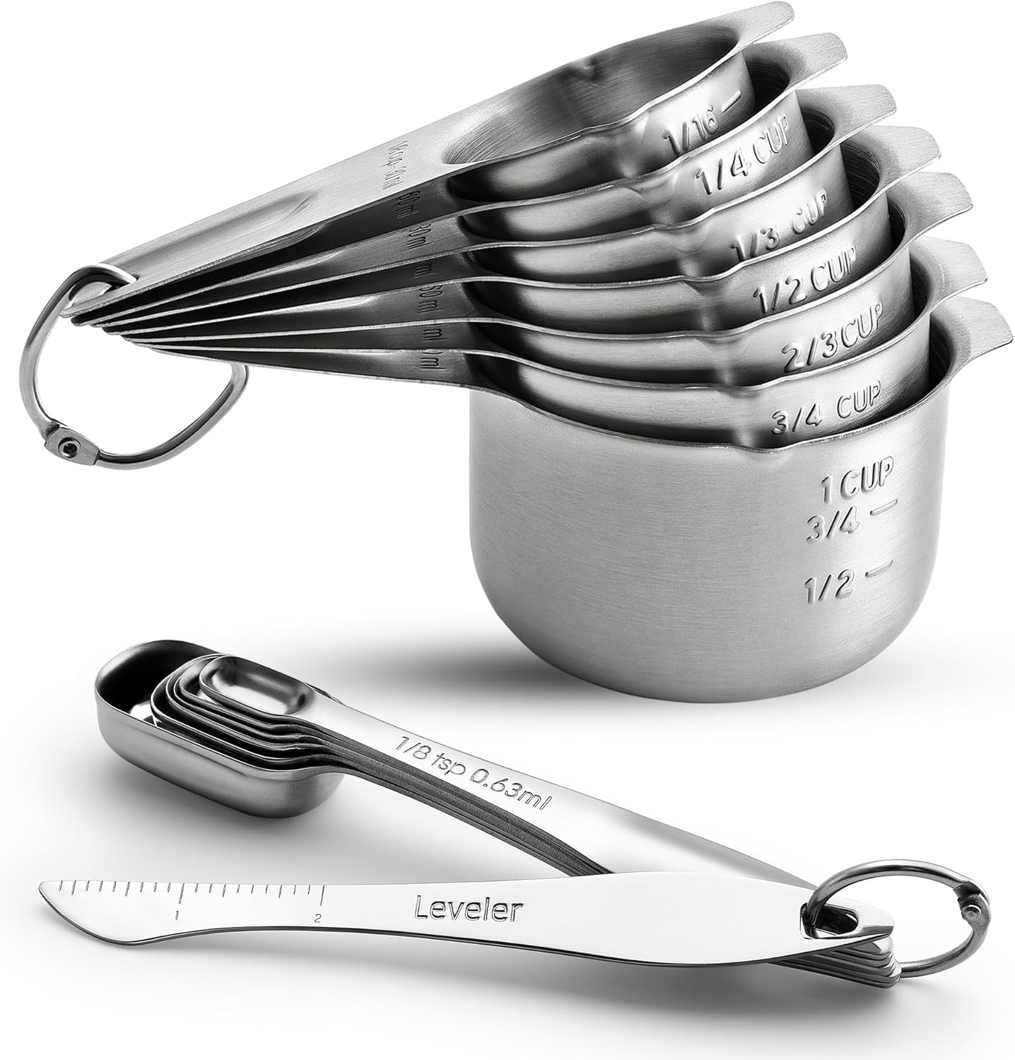 Spring Chef Stainless Steel Measuring Cups and Spoons Set of 14 with Leveler, Nesting Kitchen Met... | Amazon (US)