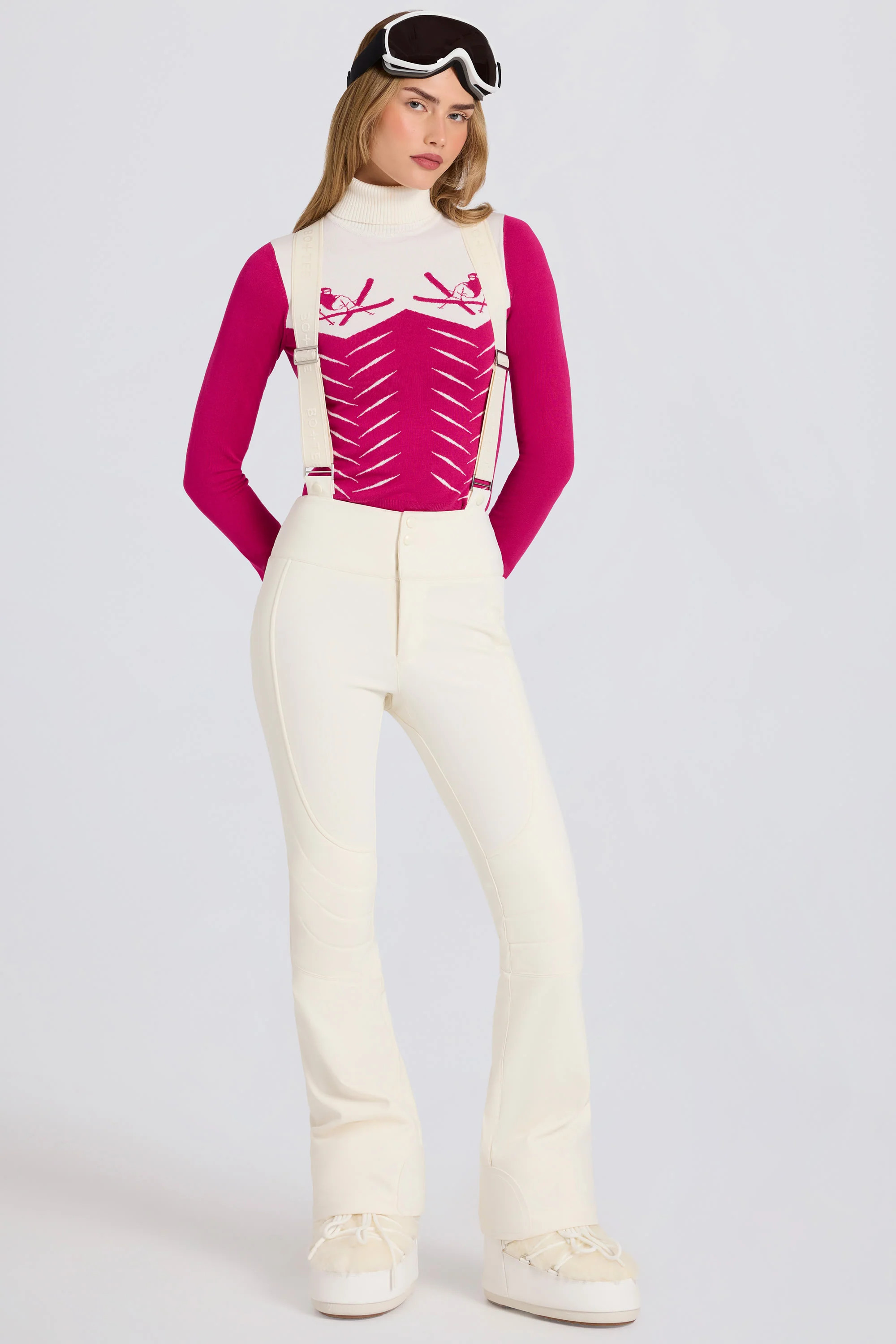 Waterproof High-Rise Salopettes with Suspenders in Ice | Bo+Tee