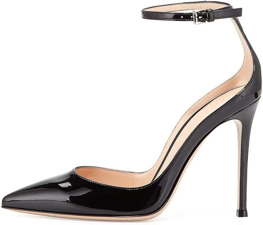 Women's 100mm High Heel Pumps with Ankle Strap Pointed Toe Party Dress Shoes | Amazon (US)