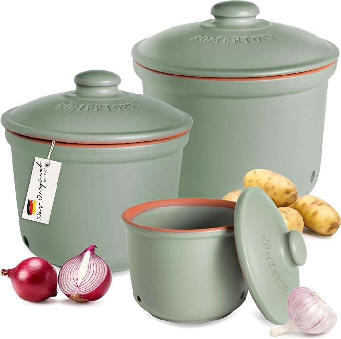 Romertopf Freshness Storage Potato Onion Garlic Clay Pot Set of 3 with Lids - Green | Amazon (US)