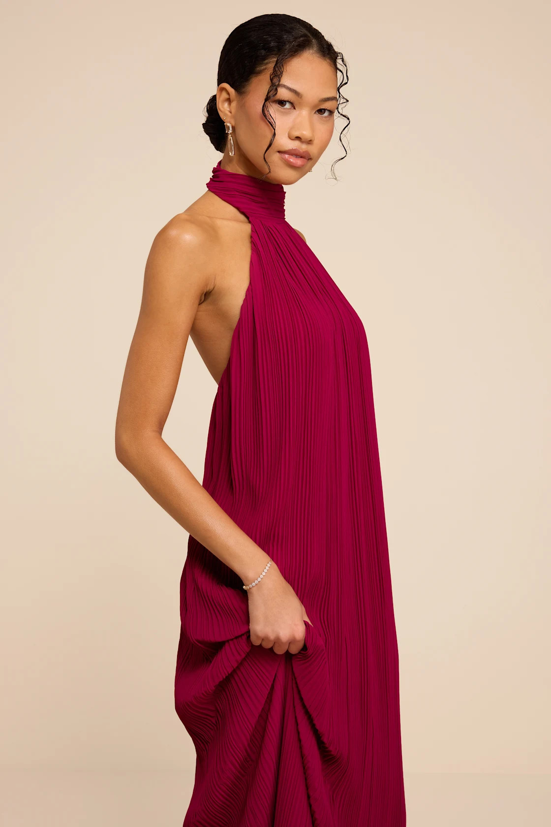 Marta Dark Magenta Pleated Backless Maxi Dress | Lulus