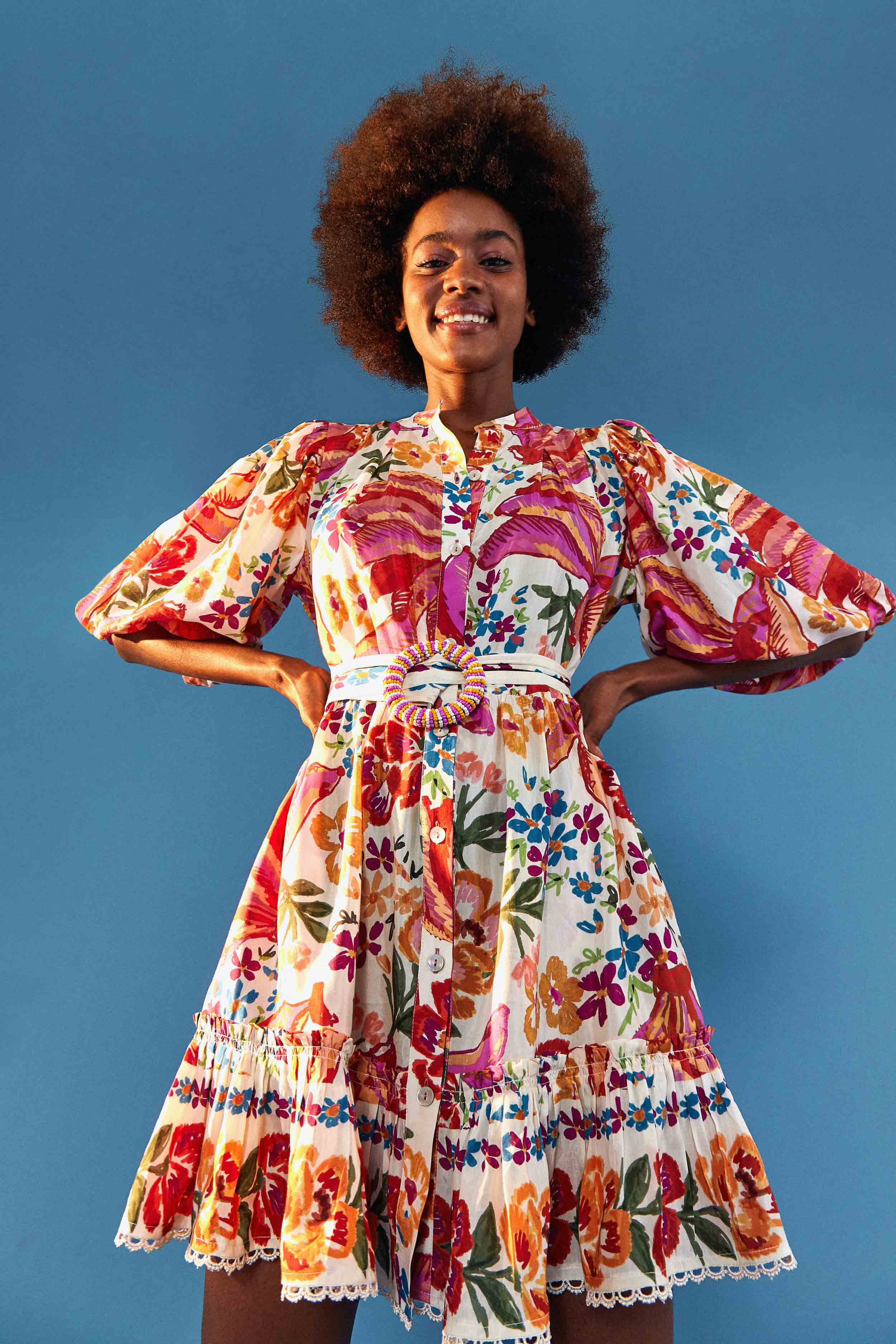 BELTED MINI DRESS | White Spring Bananas | FarmRio (US)