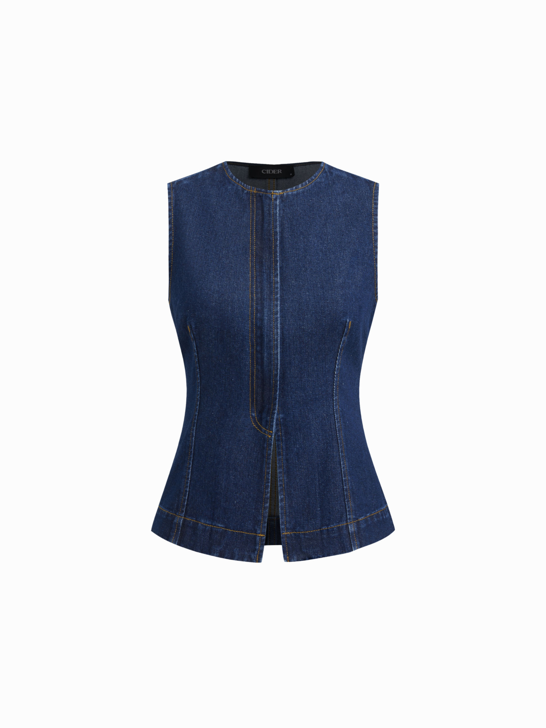 Denim Denim Round Neckline Split Zip Through Tank Top For Daily Casual | Cider