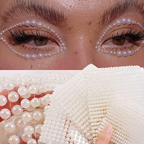 White Pearl Eyes Face 3D Self Adhesive Nail Rhinestones Temporary Tattoo Gems Dots Jewelry DIY Body  | Amazon (US)