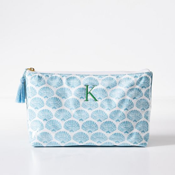 Clear Coated Travel Pouch, Large, Sky Blue Shell Print | Mark and Graham