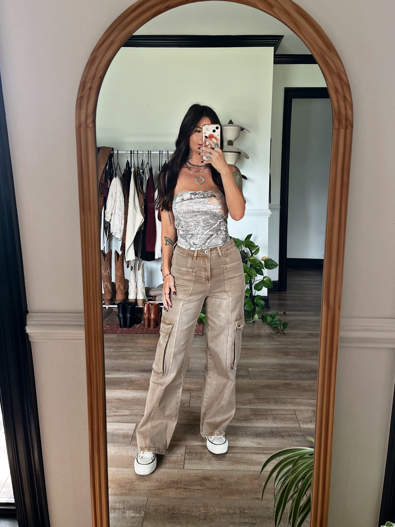 Cargo style wide leg jeans paired with camo tube top! Wearing xs top and 25 jeans. Both tts

#LTKPetite #LTKSeasonal #LTKStyleTip