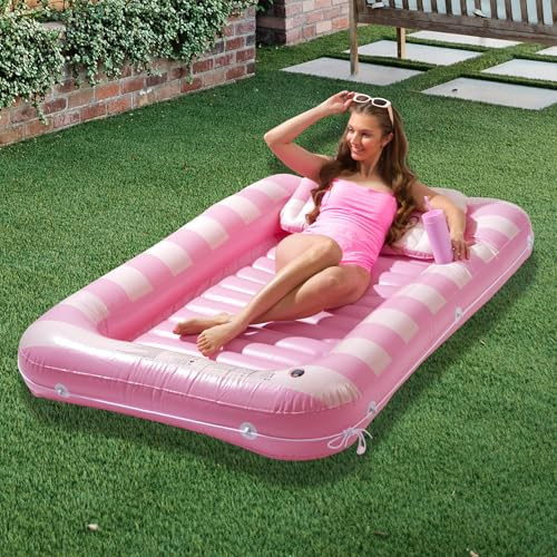 Inflatable Tanning Pool Lounger (70” x 46”) | Adult Pool Float with Dual Cup Holders & Removable Pillow | Durable 3mm Vinyl Tanning Water Bed for Ultimate Comfort | Amazon (US)
