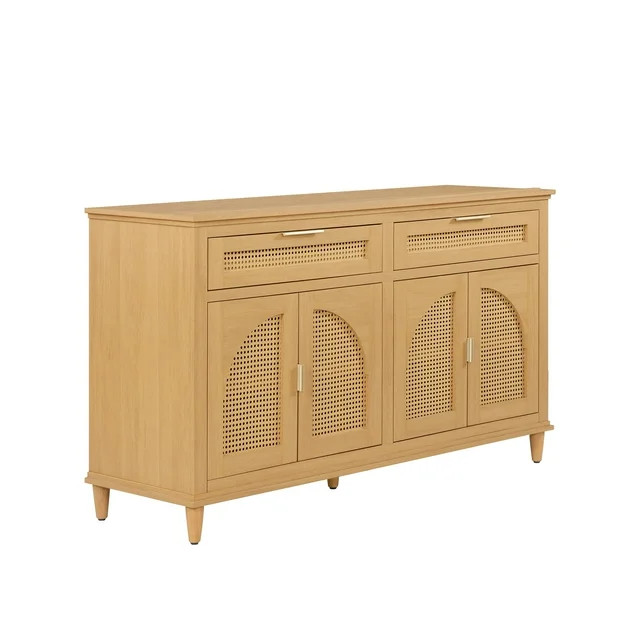 Beautiful Drew Rattan Media Console with Teched Away Drawer by Drew Barrymore, Warm Honey Finish | Walmart (US)