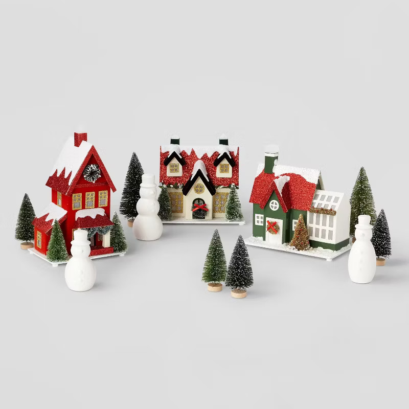 12pc Battery Operated Lit Winter Village Set Red/Green - Wondershop™ | Target