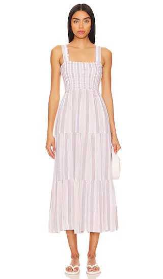 Embroidery Midi Dress in Natural Stripe Dress Striped Dress Light Purple Dress Vacation Midi Dress | Revolve Clothing (Global)