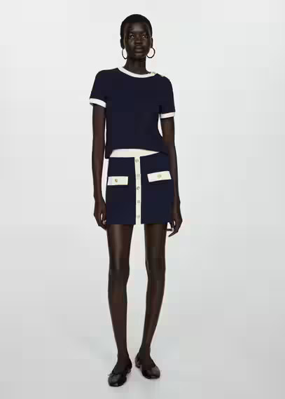 MANGO - T-shirt with contrasting buttons dark navy - XXS - Women | MANGO (US)