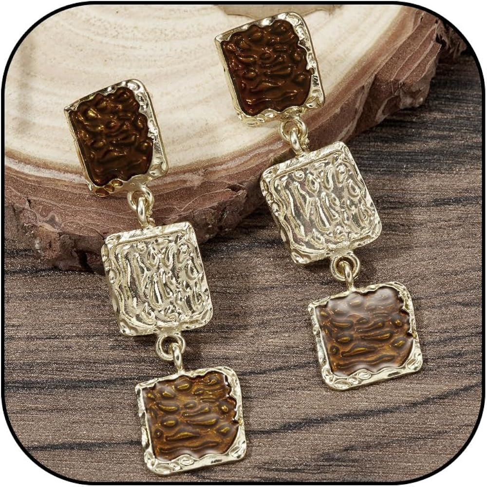 Brown Earrings Gold Vintage Boho Geometric Square Drop Earrings Brown and Gold Earring for women ... | Amazon (US)