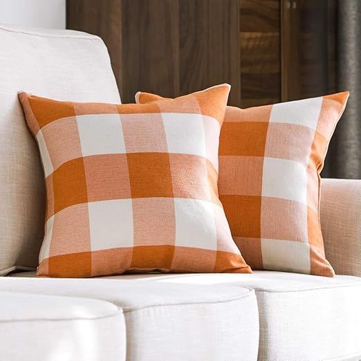 MIULEE Pack of 2 Fall Decorative Classic Retro Checkers Plaids Throw Pillow Covers Polyester Line... | Amazon (US)