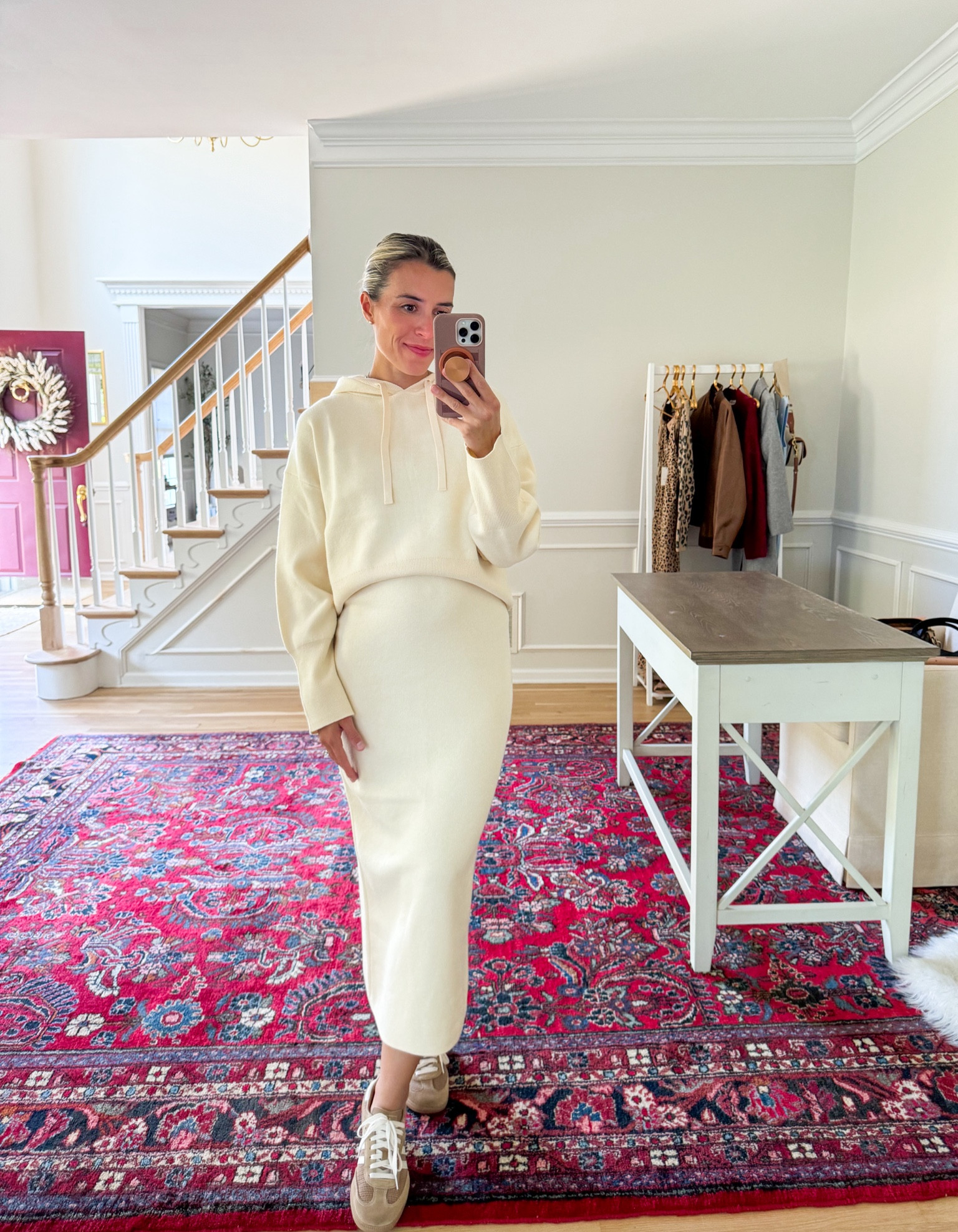 Skirt and sweater set 
Sized up for pregnancy 

#LTKFindsUnder50