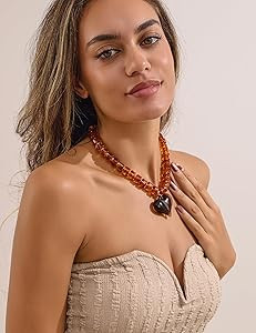 WOWORAMA Chunky Heart Necklaces for Women Colorful Resin Beaded Choker Necklace Gold Puffy Heart ... | Amazon (US)