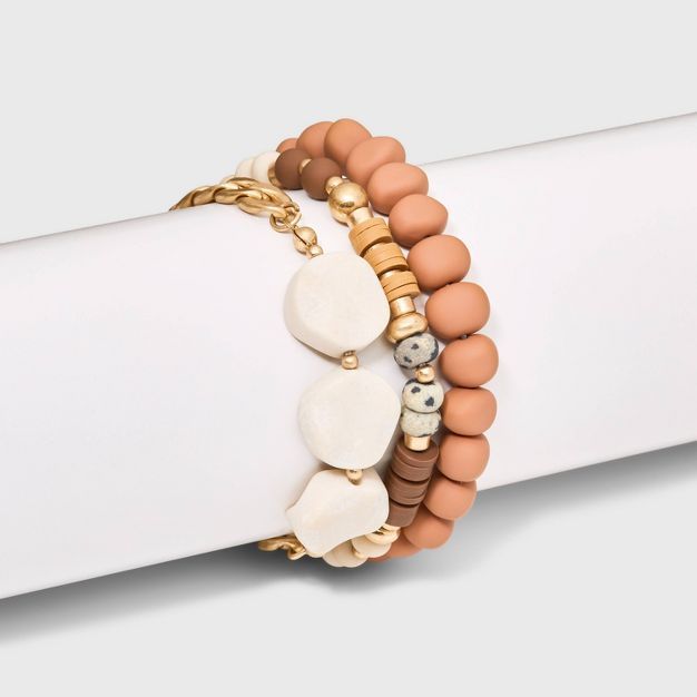 Semi-Precious Cream Opal and Dalmatian Jasper Chain Stretch Bracelet Set 3pc - Universal Thread&#... | Target