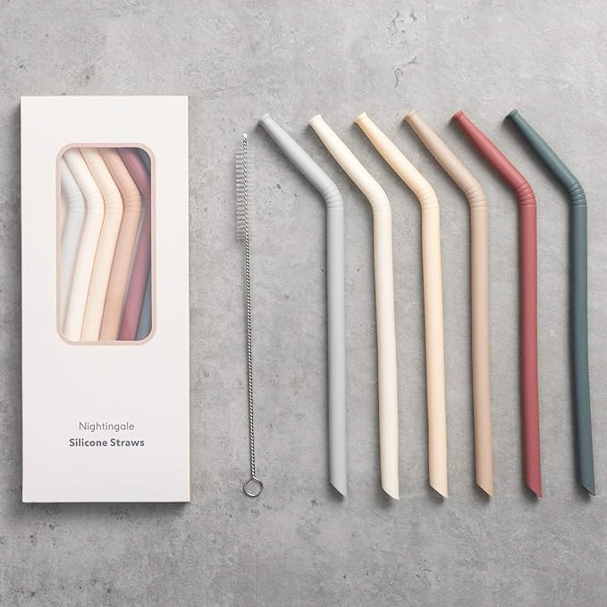 Nightingale Silicone Straw - Flexible & Reusable Drinking Straws with Cleaning Brush for Toddlers... | Amazon (US)