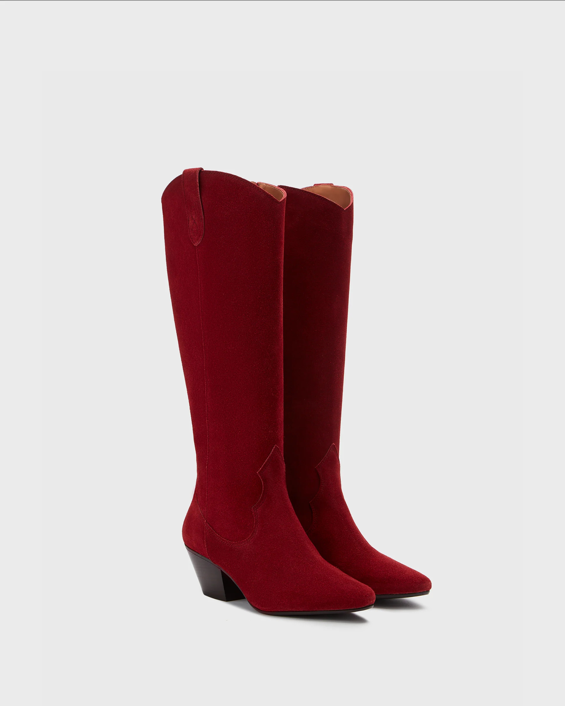 Saffron Knee High Boots in Red Suede | DuoBoots
