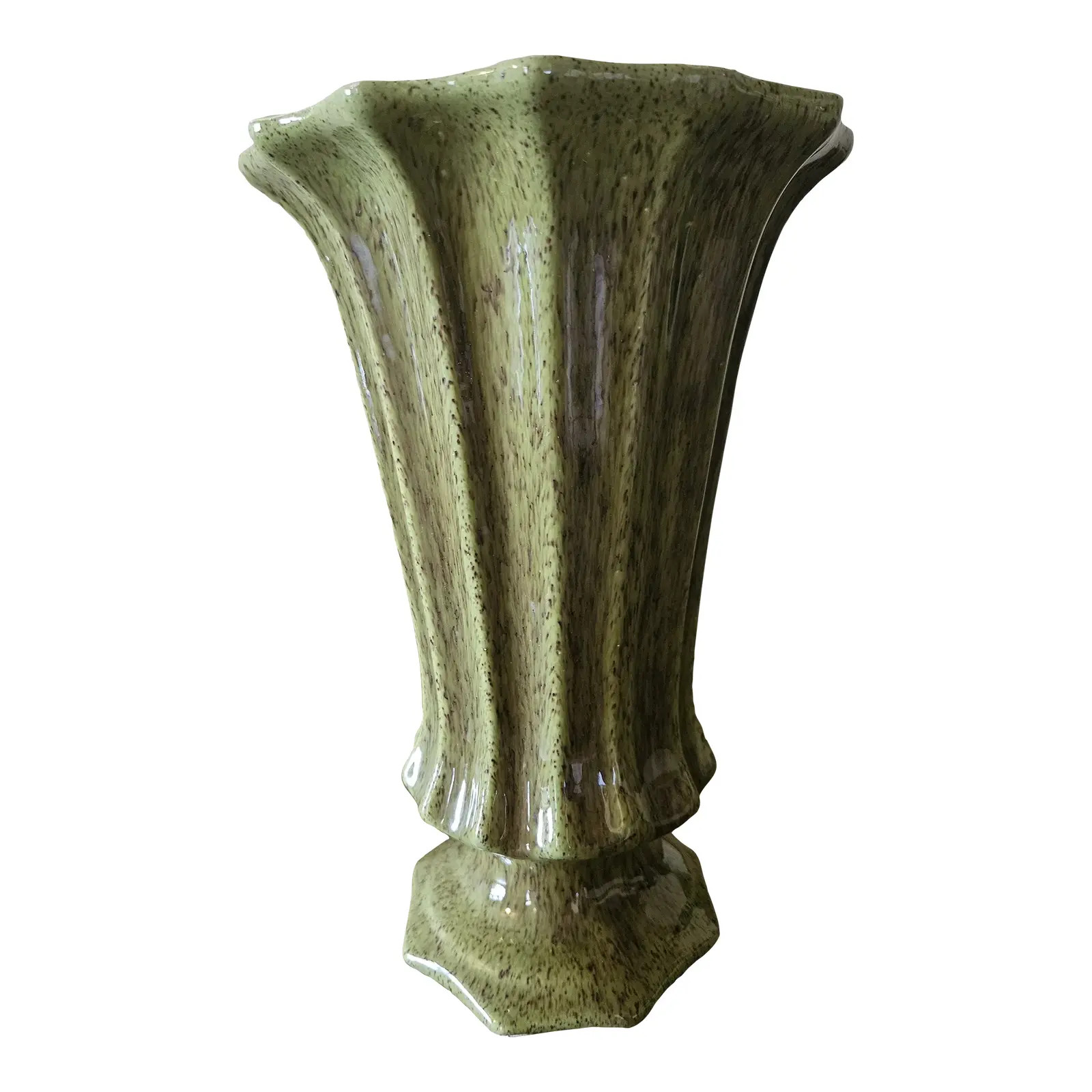 Vintage Ceramic "Mint Chip" Green Vase With Brown Speckles | Chairish