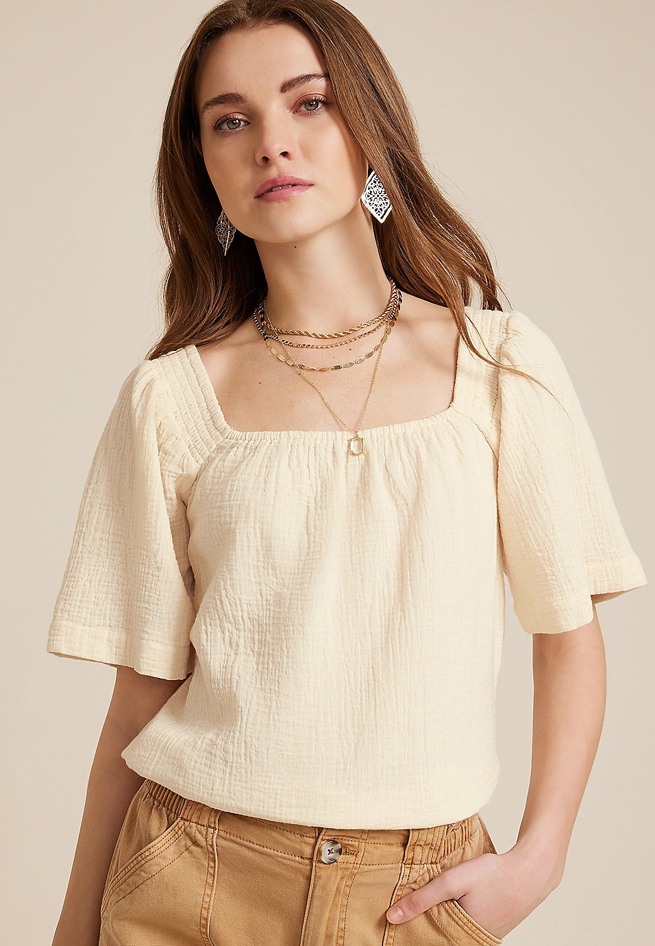 Double Cloth Bell Sleeve Blouse | Maurices