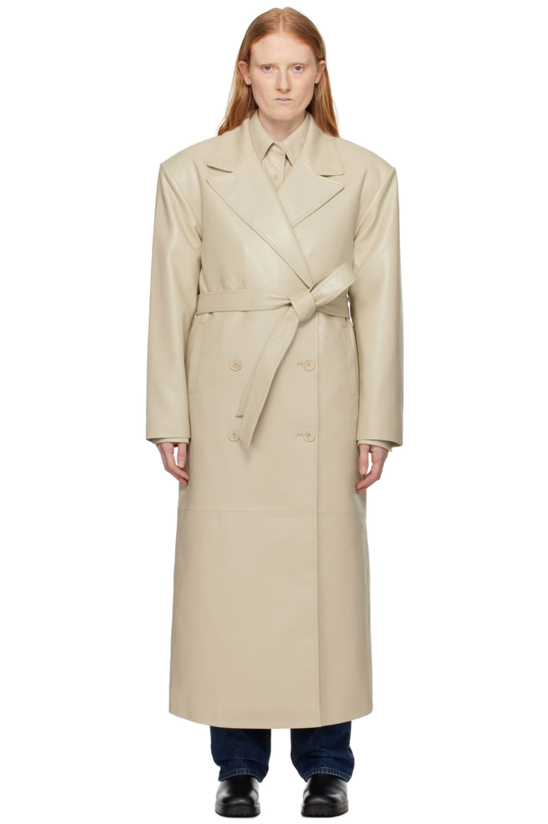 Beige Tina Faux-Leather Trench Coat | SSENSE