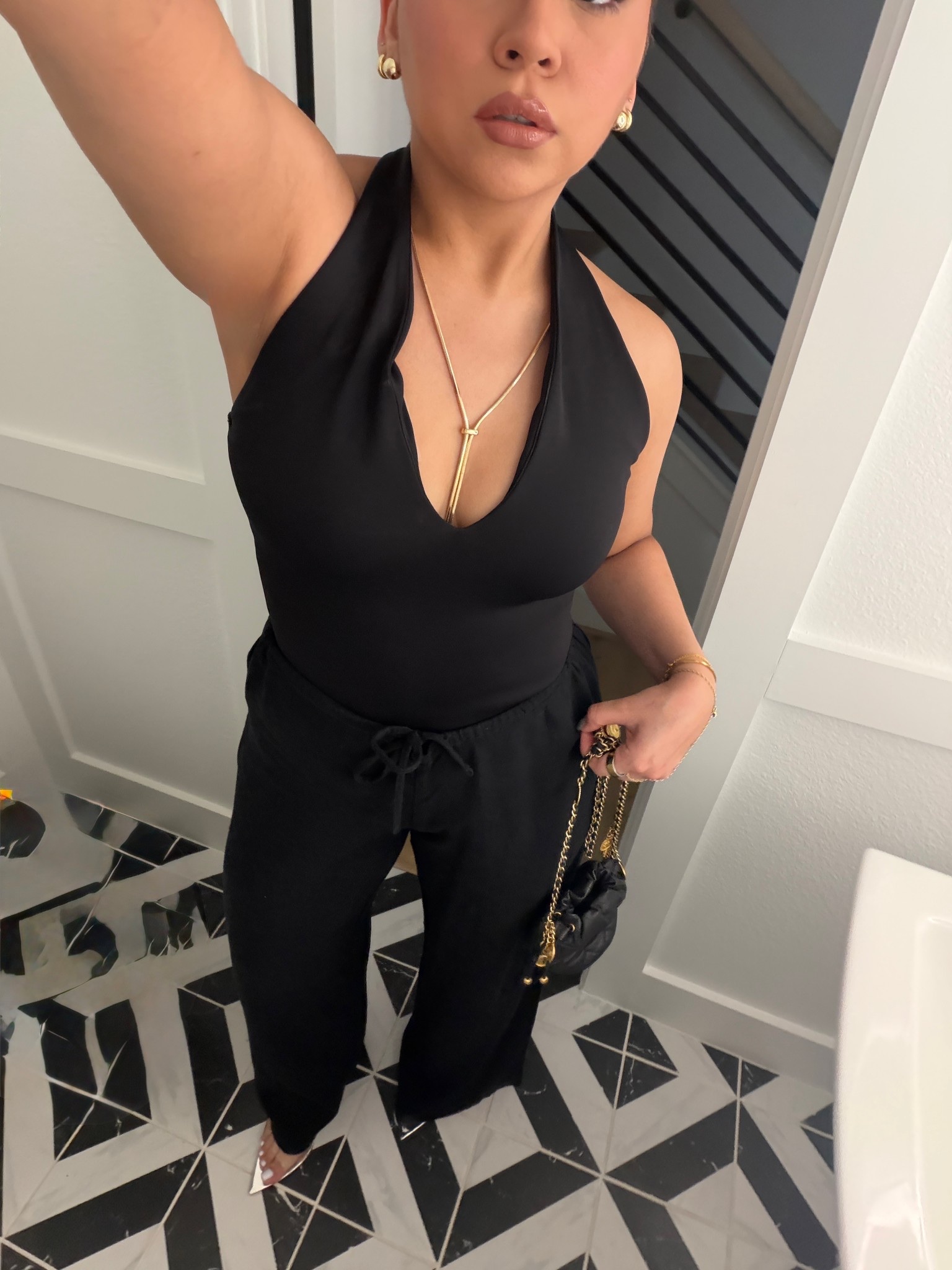 Dinner outfit idea 
Pants: old, linked similar 
Bodysuit: small
Heels: 7 
Gold jewelry 

#LTKSaleAlert #LTKootd #LTKSpringSale