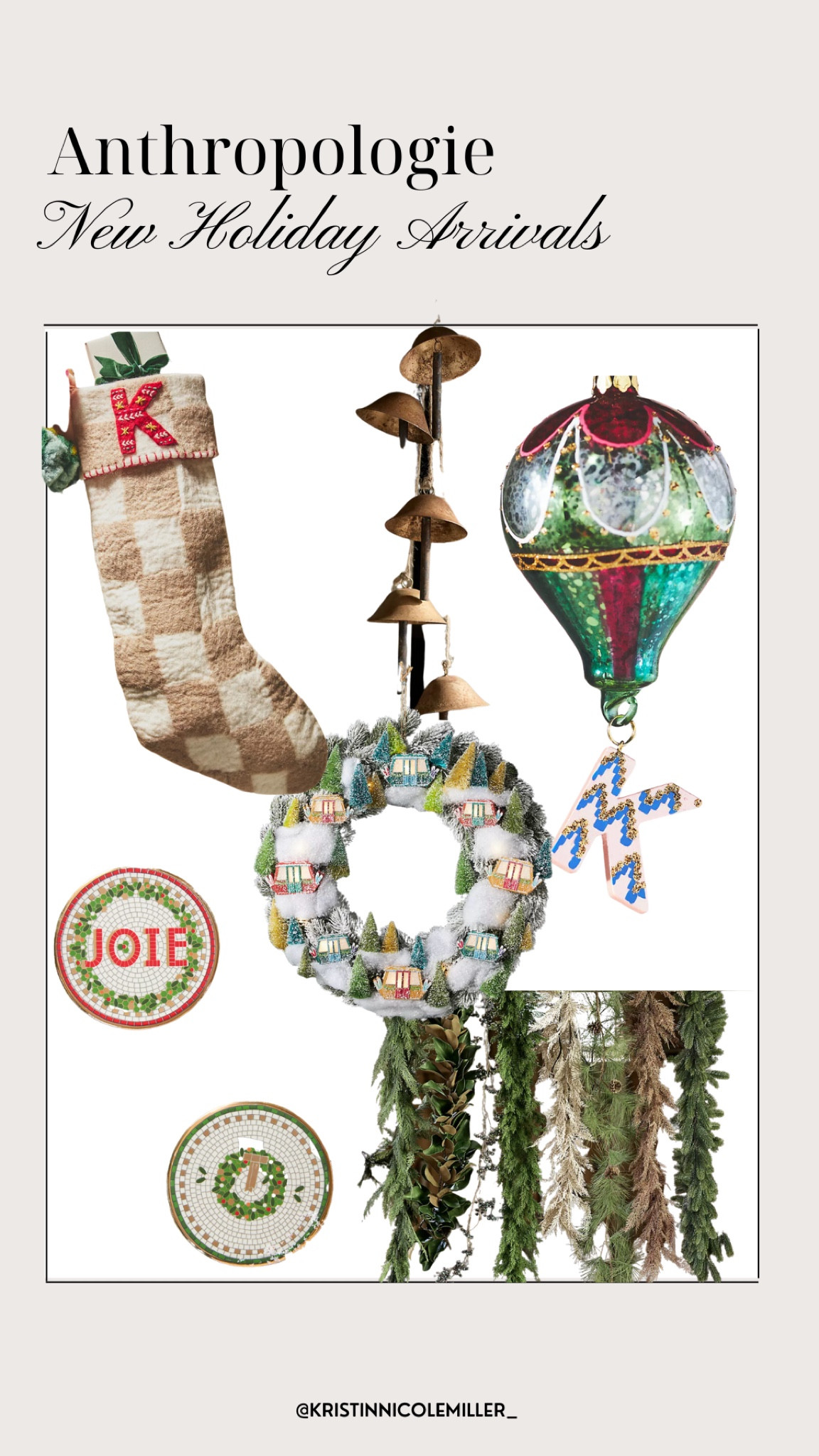 Anthropologie holiday, Christmas, stocking, checkered ornament, bells, initial, monogram, wreath garland

#LTKHoliday #LTKhome #LTKSeasonal