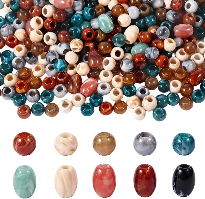 150pcs 17mm Barrel Beads + 12mm Round Beads Macrame Large Hole Acrylic Mix Color for Craft Hair Beads African Beads Marble Texture (Hole: 5.5mm) | Amazon (US)