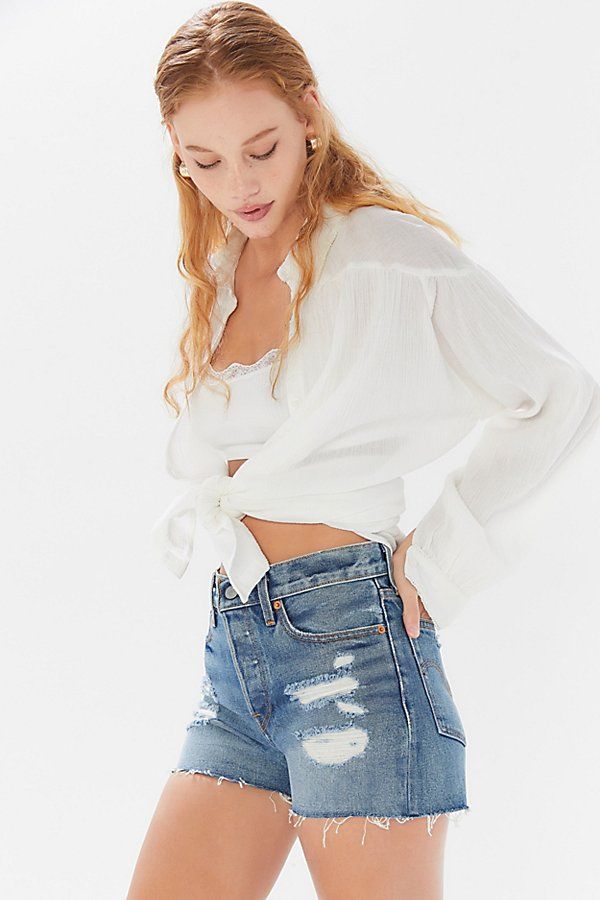 Levi's Wedgie High-Rise Denim Short - Balancing Act - Blue 27 at Urban Outfitters | Urban Outfitters (US and RoW)