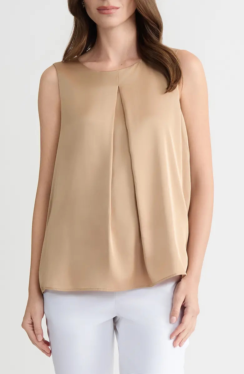 Box Pleat Sleeveless Matte Satin Top | Nordstrom