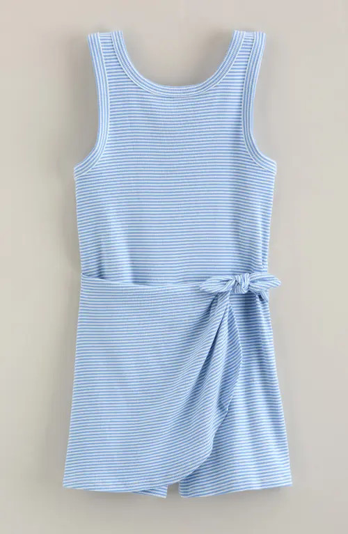 Nordstrom Kids' Wrap Skirt Romper in Blue Robbia-Ivory Dress Stripe at Nordstrom, Size X-Large | Nordstrom