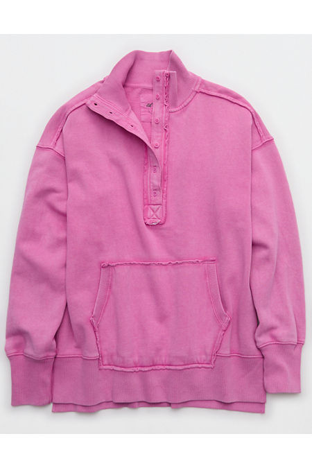 Aerie Vintage Popover Polo Sweatshirt Women's Hot Fuchsia XXS | Aerie