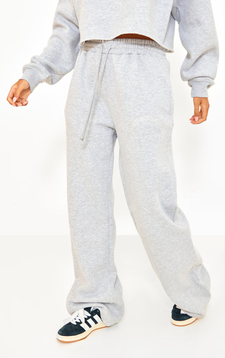 PRETTYLITTLETHING Tall Grey Marl Drawstring Wide Leg Sweatpants | PrettyLittleThing US