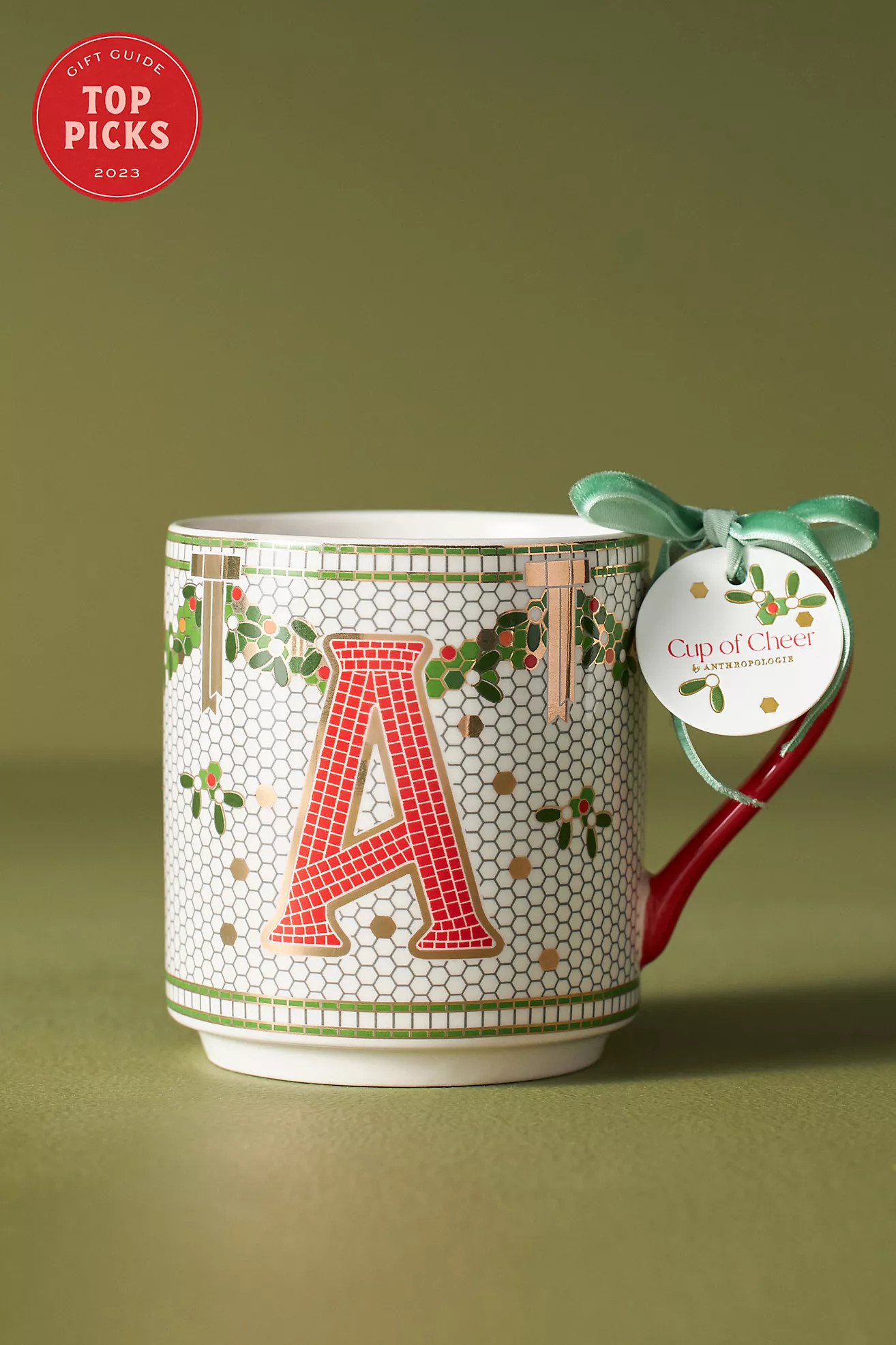 Bistro Festive Tile Stoneware Monogram Mug | Anthropologie (US)